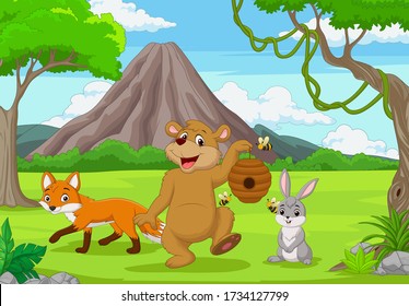 Cartoon wild animals in the forest