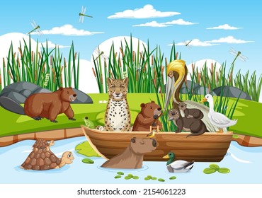 Cartoon wild animals in the forest illustration