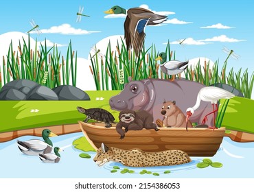 Cartoon wild animals in the forest illustration