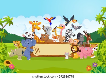 Caricatura de animales salvajes sosteniendo pancartas