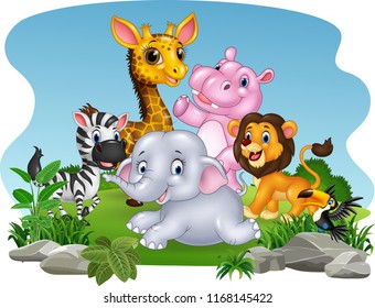 Cartoon wild animals in the jungle