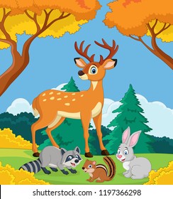 Cartoon wild animals in the jungle