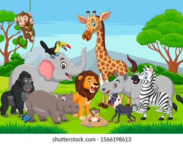 Cartoon wild animals in the jungle - Shutterstock ID 1566198613