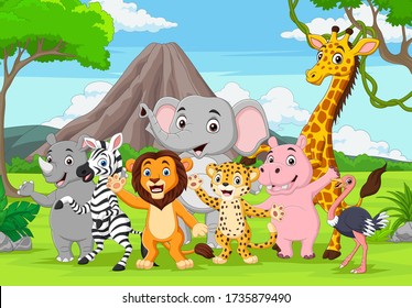 Cartoon Wild Animals In The Jungle