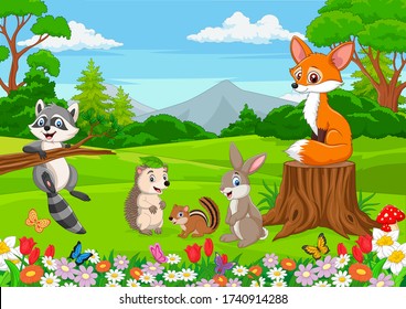 Cartoon wild animals in the jungle