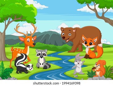 Cartoon wild animals in the jungle