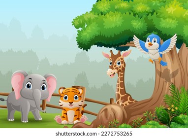 Cartoon wild animals in the jungle
