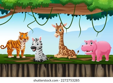 Cartoon wild animals in the jungle