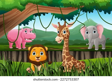 Cartoon wild animals in the jungle