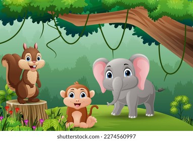 Cartoon wild animals in the jungle