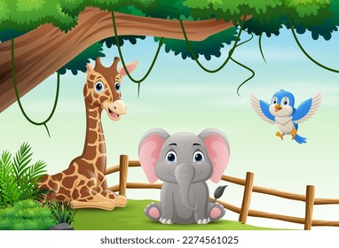 Cartoon wild animals in the jungle