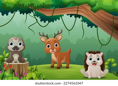 Cartoon wild animals in the jungle