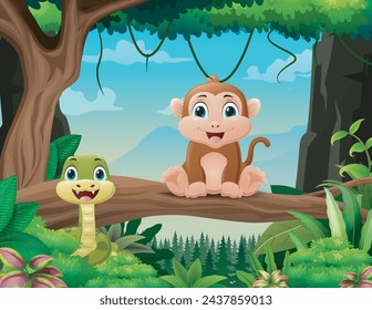 Cartoon wild animals in the jungle