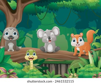 Cartoon wild animals in the jungle