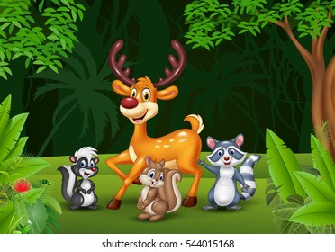 Cartoon wild animals in the jungle