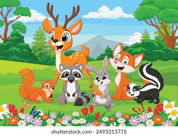 cartoon wild animals in the jungle illustration 