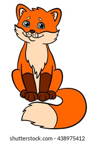 Cartoon wild animals for kids: Fox. Little cute baby fox sits and smiles.