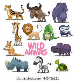 cartoon wild animals set