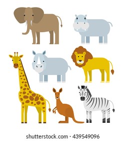 cartoon wild animals set in flat style isolated on white background