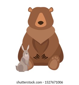 Cartoon wild bear and rabbit icon over white background, colorful design. vector illustration