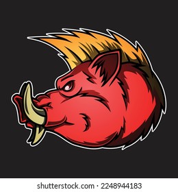 cartoon wild boar head graphic illustration