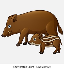 Cartoon wild boar and piglet