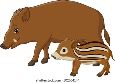 Cartoon wild boar and piglet