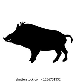  cartoon wild boar, vector illustration,  black silhouette, profile view