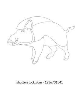  cartoon wild boar, vector illustration,   lining draw ,profile view