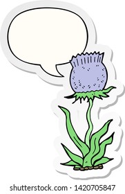 caricatura de flor silvestre con pegatina de burbuja de habla