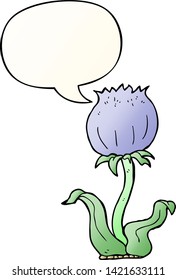 cartoon wild flower with speech bubble in smooth gradient style