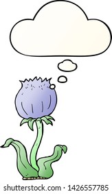 Cartoon-Wildblume mit Gedankenblase im Stil eines glatten Farbverlaufs
