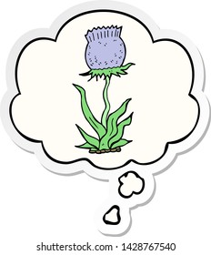 Cartoon-Wildblume mit Denkblase als Druckaufkleber