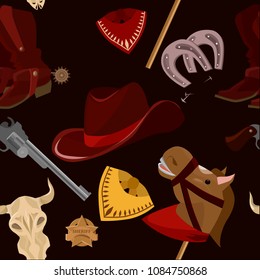 Cartoon wild west pattern on dark background