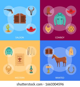 Cartoon Wild West Signs Banner Set Include of Cactus, Sheriff Star and Gun. Vector illustration of Icons