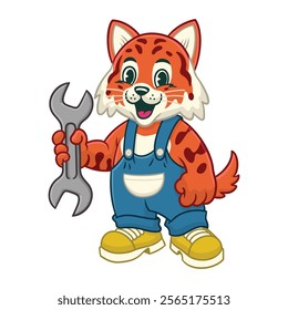 Cartoon of Wildcat Mechanic Mascot