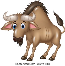 Cartoon Wildebeest mascot isolated on white background 