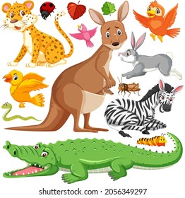 Cartoon Wildlife Seamless Pattern with Wild Animals Character illustration