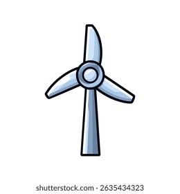 Cartoon wind turbine spins power generation isolated white