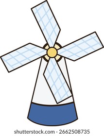 a cartoon windmill with a blue and white
