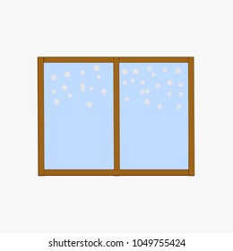 Cartoon window with bokhe effect on glass. Indoor view. Vector