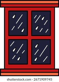 Uma janela de desenho animado com gotas de chuva 