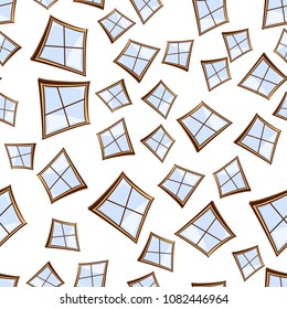 Cartoon windows seamless background on white. Vector illustration