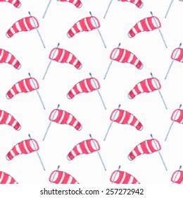 Cartoon windsock or wind direction tool.Weather seamless pattern on the white background.Vector illustration.Hand-drawn original weather forecast background.Useful for invitations,scrapbooking,design.
