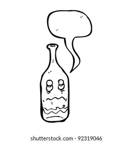 cartoon wine bottle with hangover face
