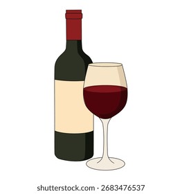 Vino De Dibujos Animados Y Botella De Diseño De Logotipo Simple Icon Digital