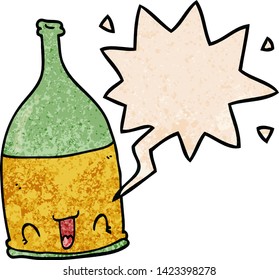 Cartoon-Weinflasche mit Sprachblase im Retro-Stil