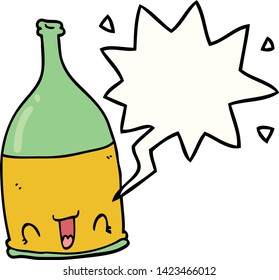 cartoon wine bottle with speech bubble