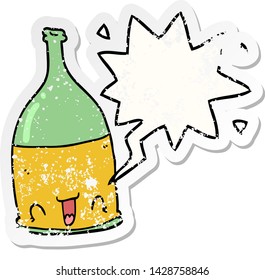 cartoon wine bottle with speech bubble distressed distressed old sticker
