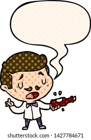 cartoon wine expert explaining with speech bubble in comic book style